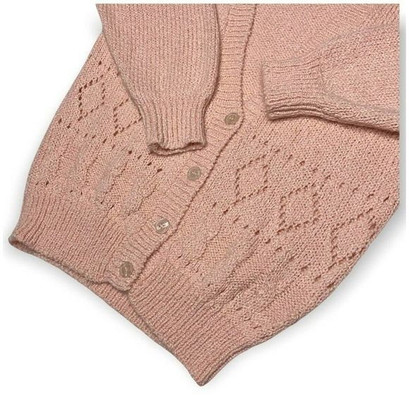 Pink Knit Cardigan Sweater Crystal Kobe Size Medium Cute Girly Vintage 90's Warm - Picture 5 of 6